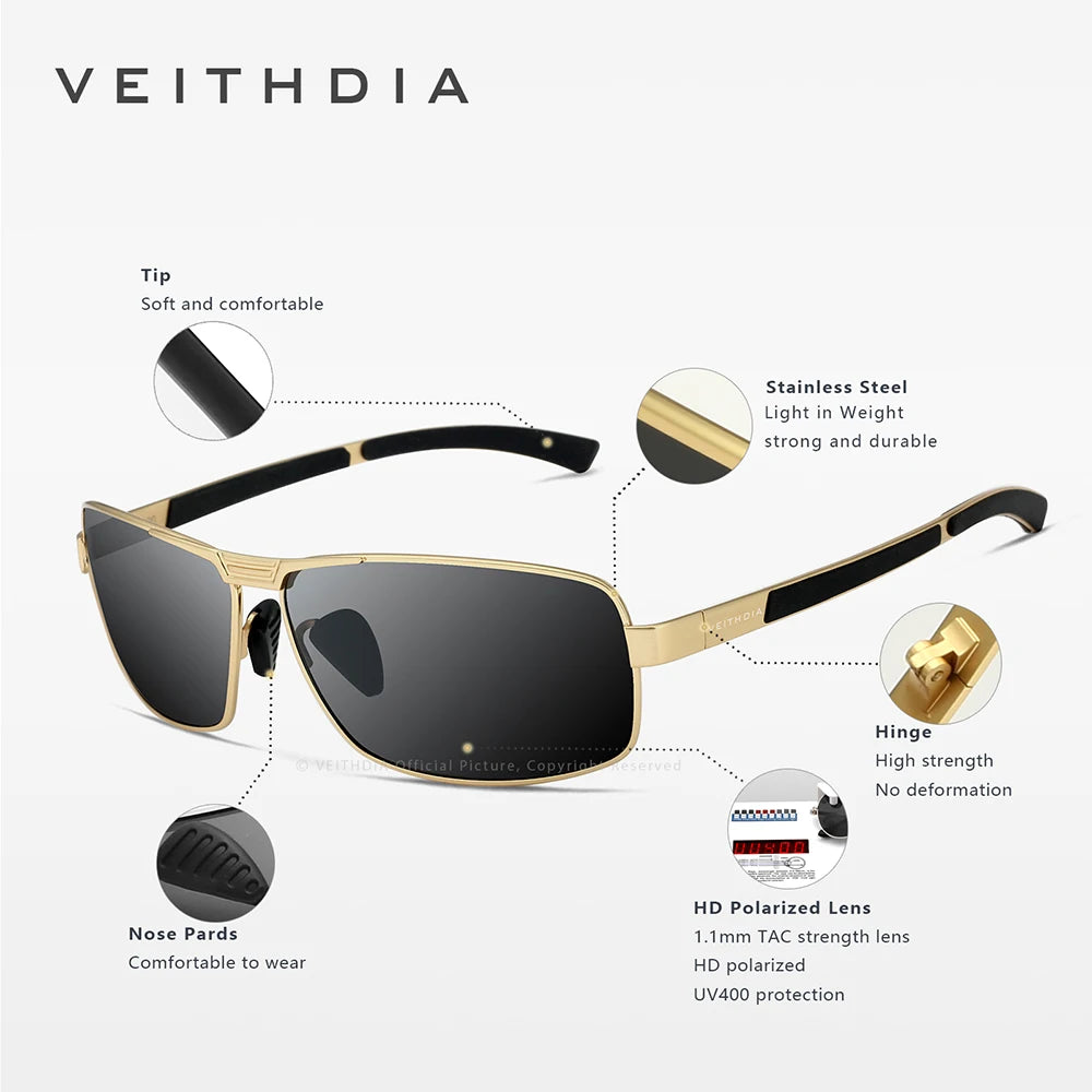 VEITHDIA Brand Designer Vintage Sunglasses Men Polarized UV400 Lens Classic Outdoor Sports Sun Glasses Male Driving Eyewear