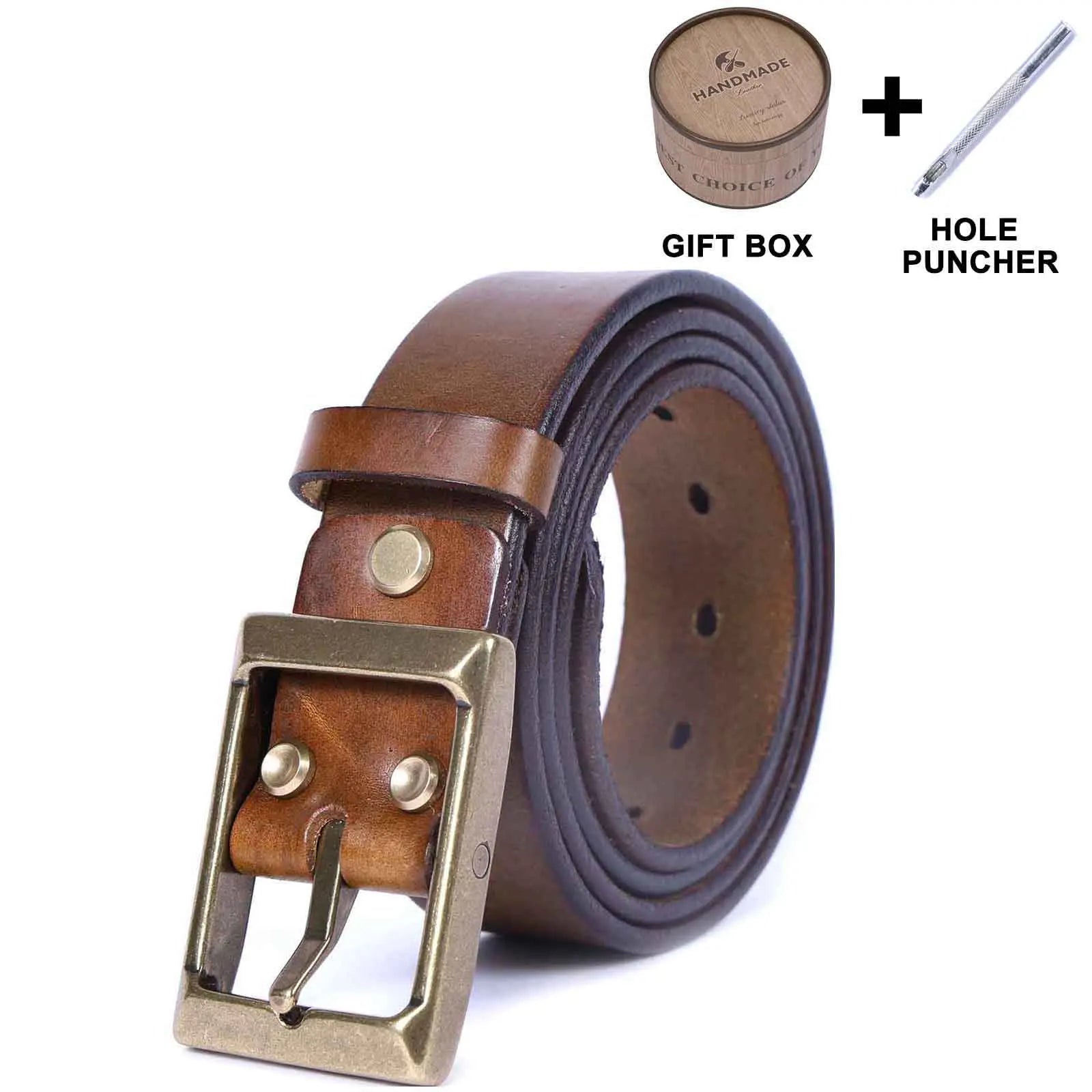 Vintage Thickened Genuine Leather Men's Belt, Casual Pin Buckle Belt With Gift Box, Top-layer Cowhide Pure Italian Leather, High