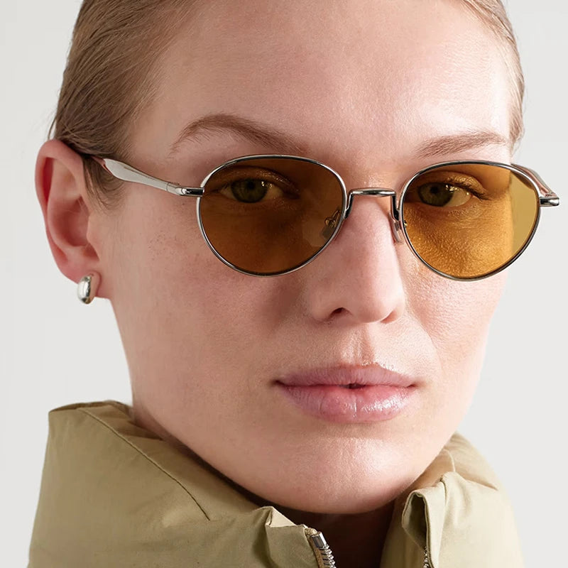 SO&EI Retro Metal Oval Sunglasses Women Shades UV400 Fashion Punk Men Blue Sun Glasses