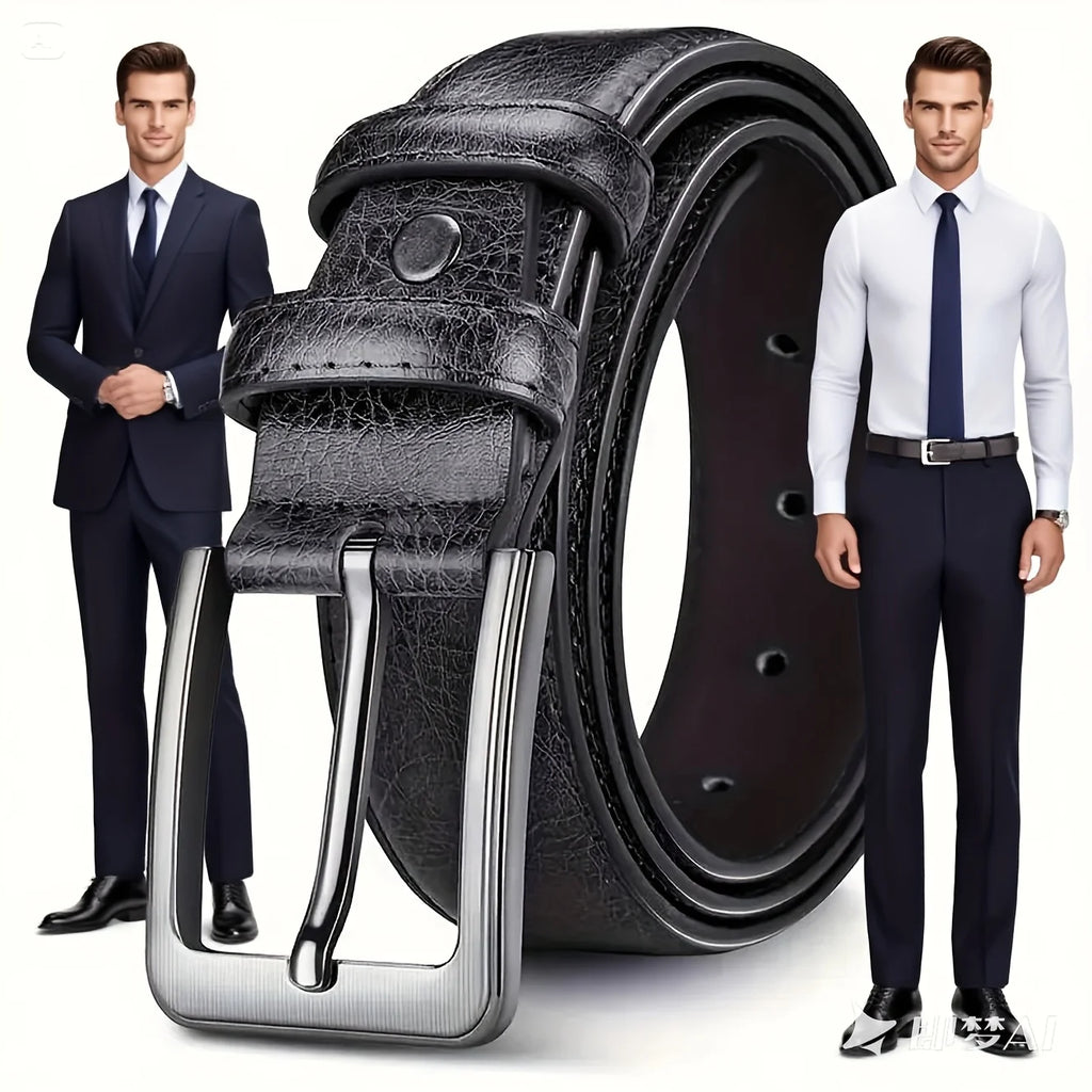 Vintage Leather Belt for Men - Adjustable Alloy Pin Buckle, Smooth Sweat-Resistant Surface, Formal & Casual Trousers Matching