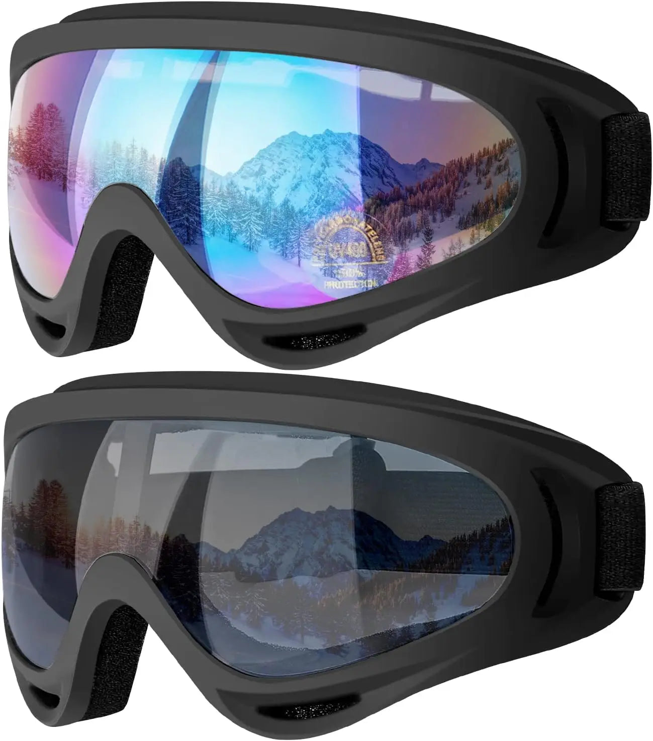 Ski Goggles, 2 Pack Snow Goggles Snowboard Goggles for Men Women - UV Protection Foam Anti-Scratch Dustproof