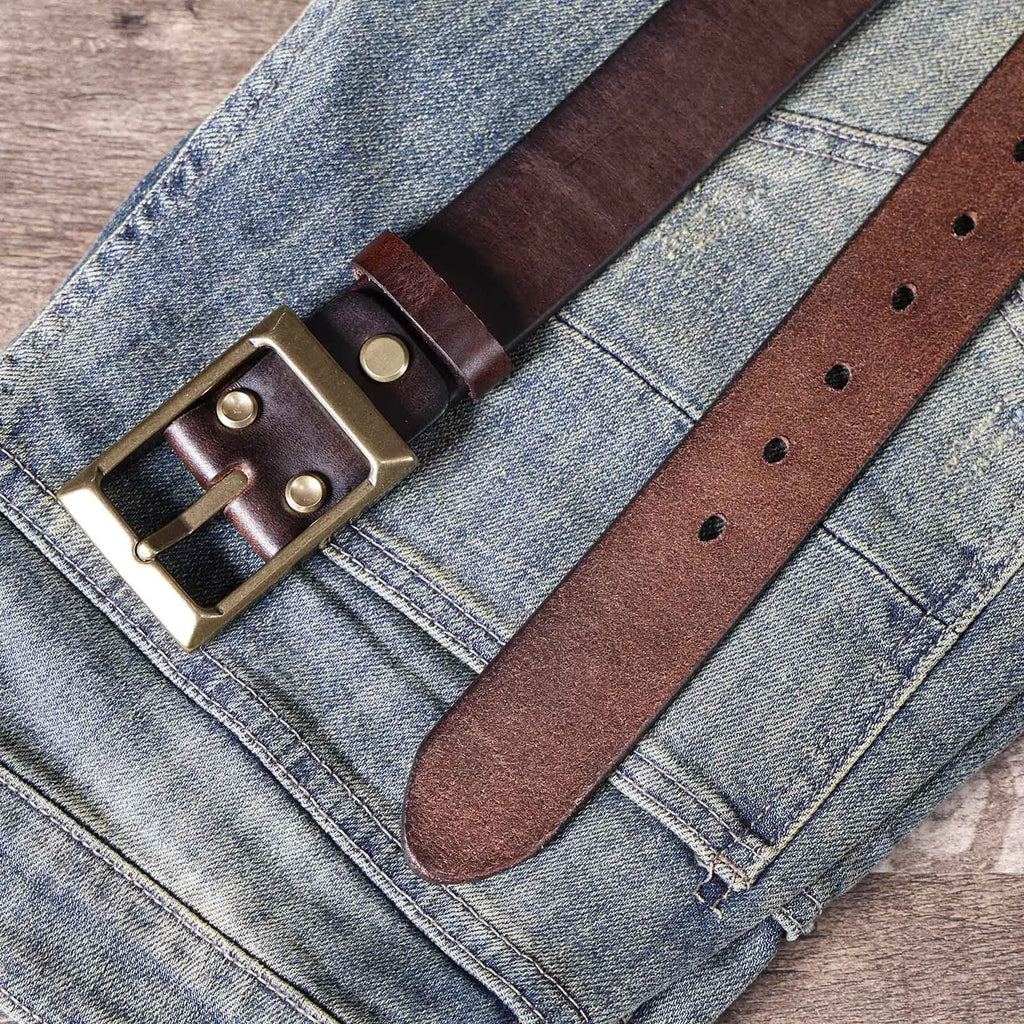 Vintage Thickened Genuine Leather Men's Belt, Casual Pin Buckle Belt With Gift Box, Top-layer Cowhide Pure Italian Leather, High