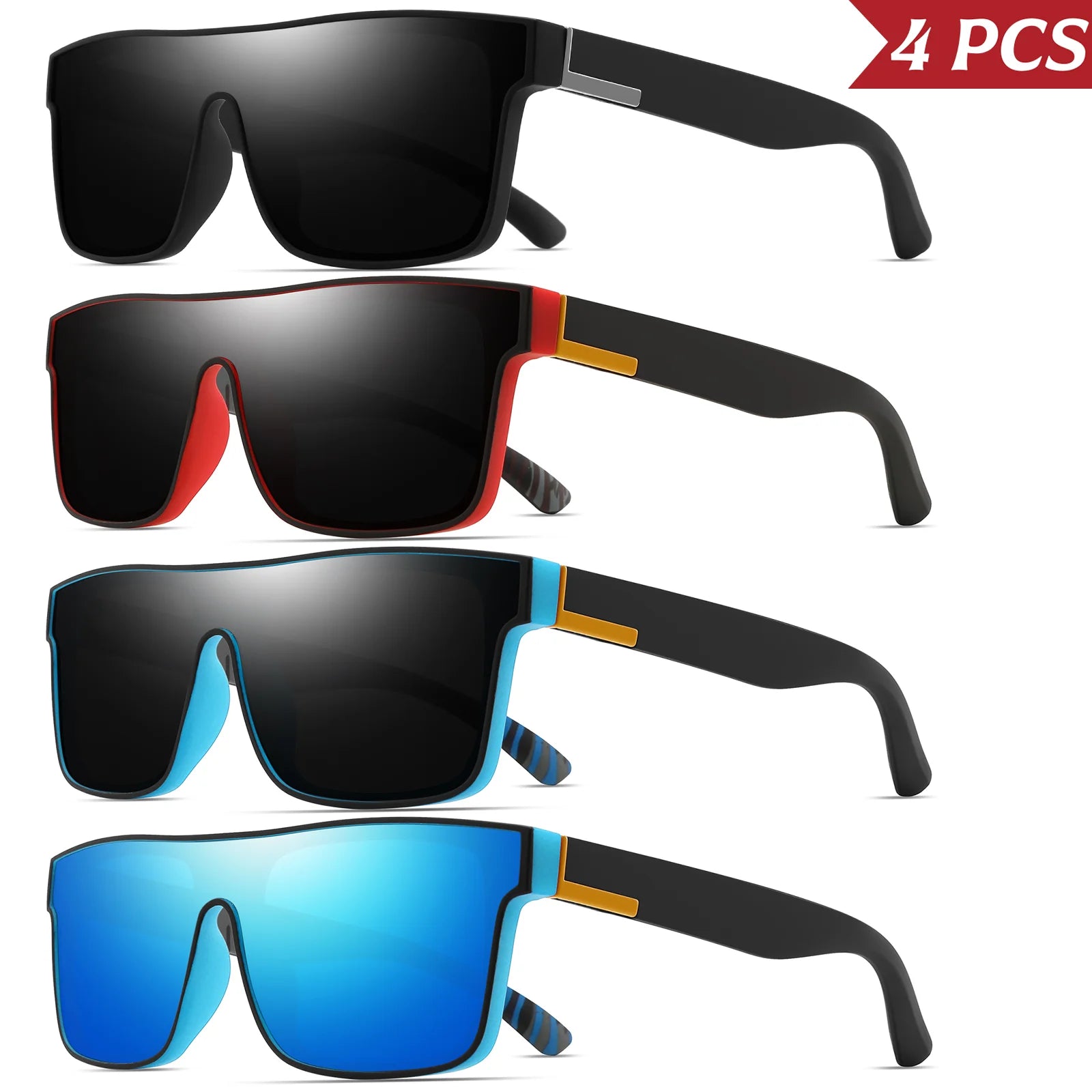 4PCS Classic Colorful Square Sports Sunglasses with One-Piece Lens - UV400 Unisex for Cycling, Travel & Outdoor Activities