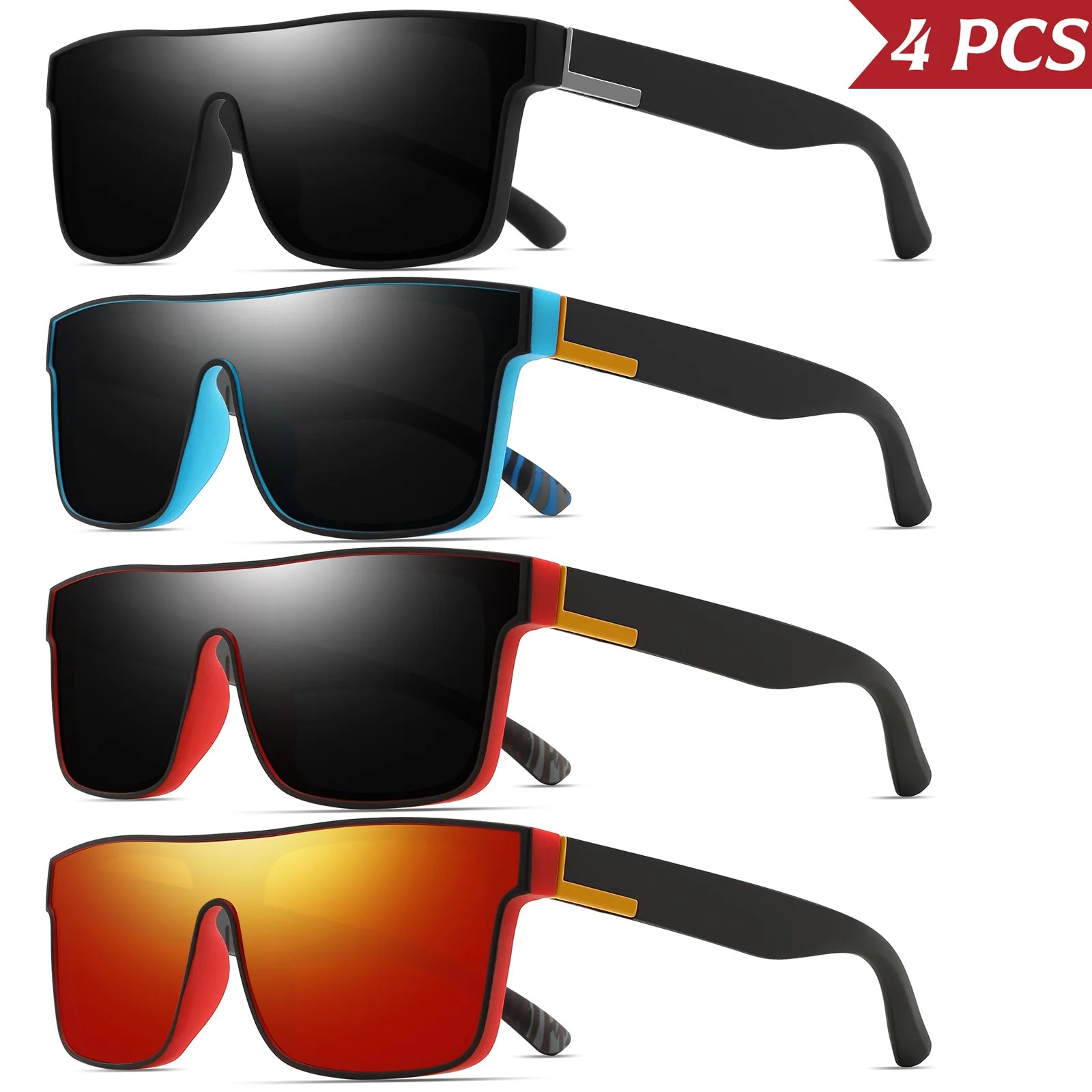 4PCS Classic Colorful Square Sports Sunglasses with One-Piece Lens - UV400 Unisex for Cycling, Travel & Outdoor Activities