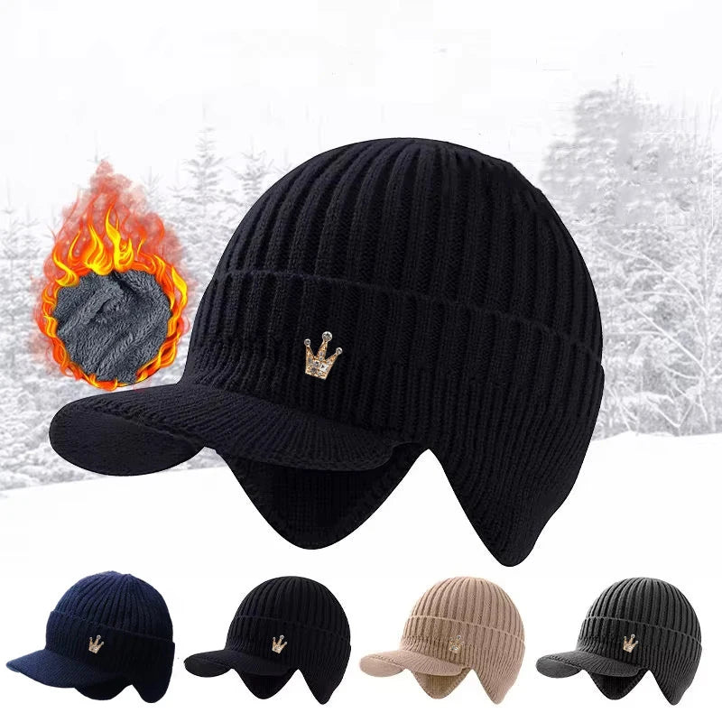 1pc Windproof Ear Protection Beanie,Autumn/Winter Fleece-Lined Thicken Outdoor Skull Caps for Cycling Warmth for Both Men Women