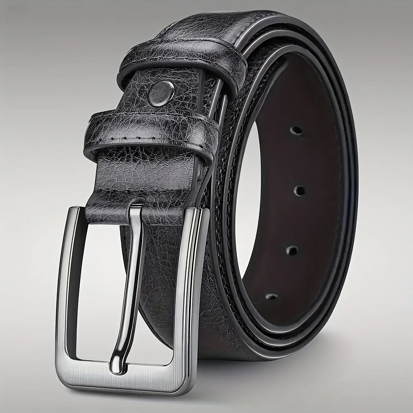 Vintage Leather Belt for Men - Adjustable Alloy Pin Buckle, Smooth Sweat-Resistant Surface, Formal & Casual Trousers Matching