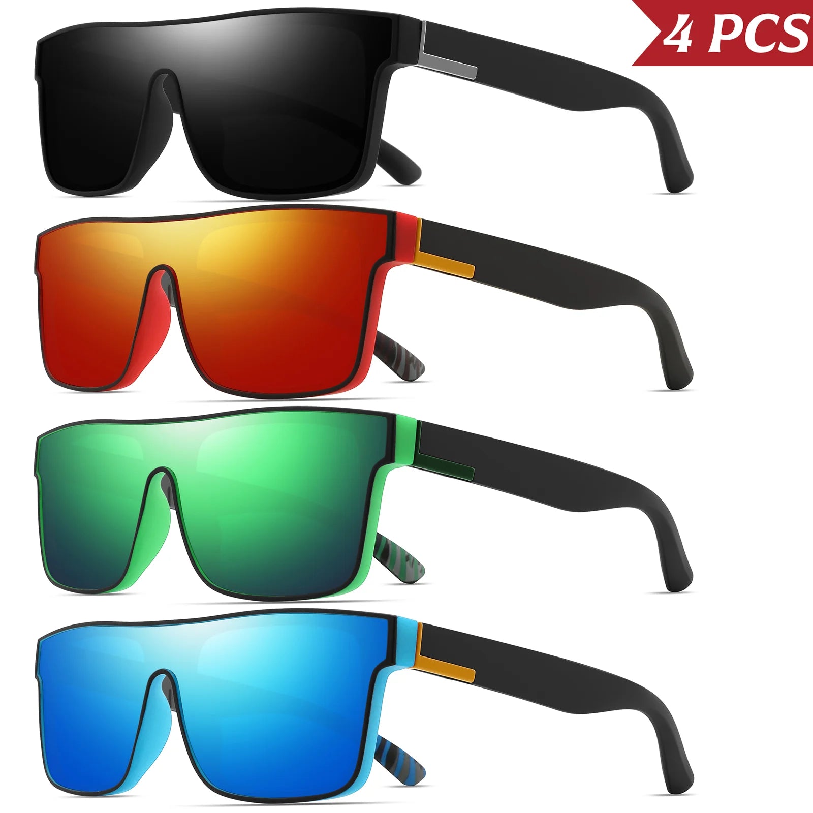4PCS Classic Colorful Square Sports Sunglasses with One-Piece Lens - UV400 Unisex for Cycling, Travel & Outdoor Activities