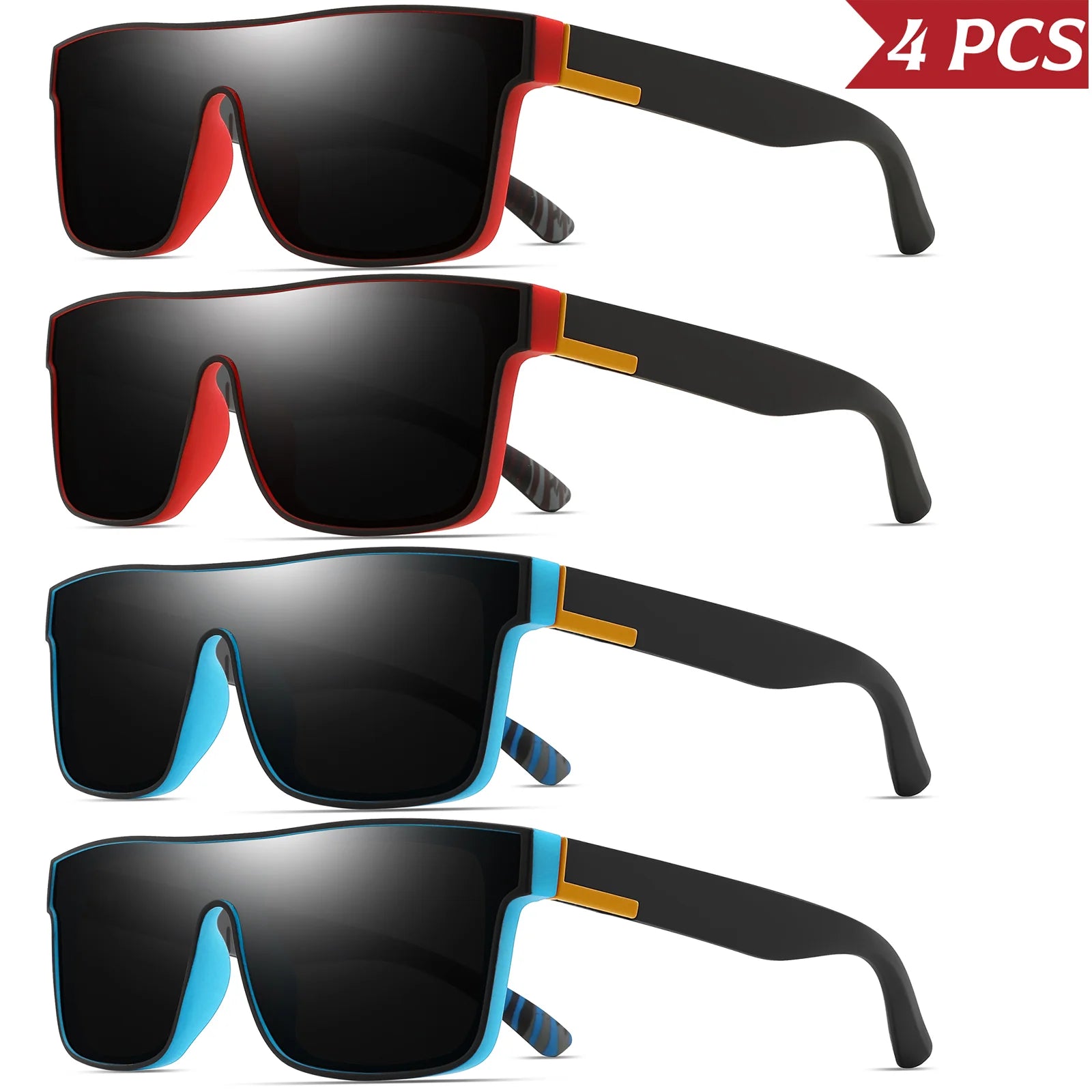 4PCS Classic Colorful Square Sports Sunglasses with One-Piece Lens - UV400 Unisex for Cycling, Travel & Outdoor Activities