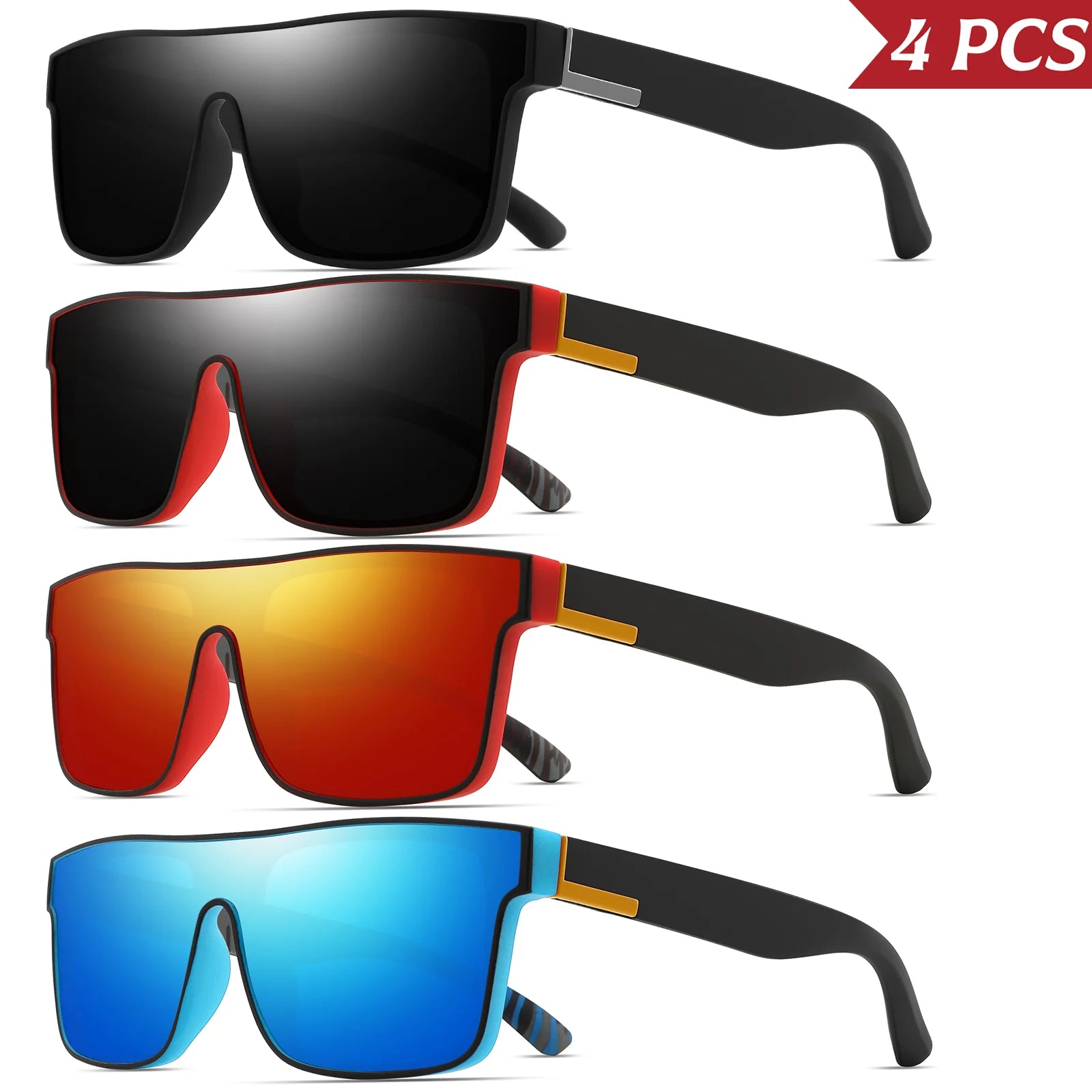 4PCS Classic Colorful Square Sports Sunglasses with One-Piece Lens - UV400 Unisex for Cycling, Travel & Outdoor Activities