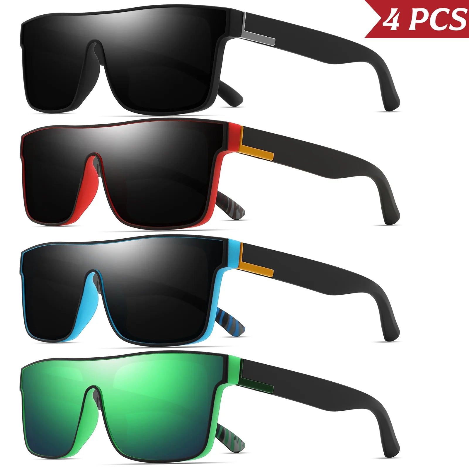 4PCS Classic Colorful Square Sports Sunglasses with One-Piece Lens - UV400 Unisex for Cycling, Travel & Outdoor Activities