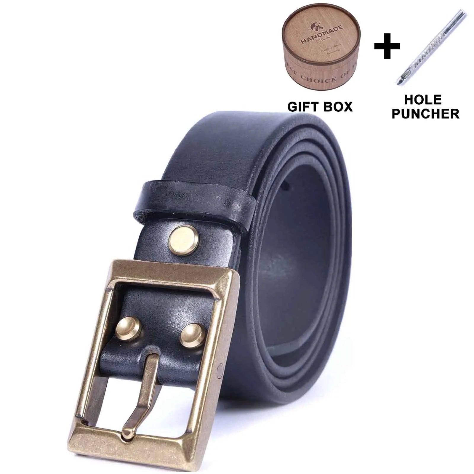 Vintage Thickened Genuine Leather Men's Belt, Casual Pin Buckle Belt With Gift Box, Top-layer Cowhide Pure Italian Leather, High