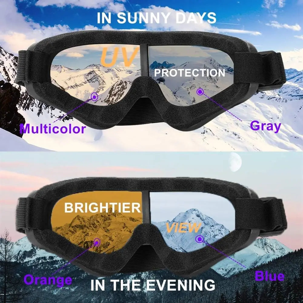 Ski Goggles, 2 Pack Snow Goggles Snowboard Goggles for Men Women - UV Protection Foam Anti-Scratch Dustproof