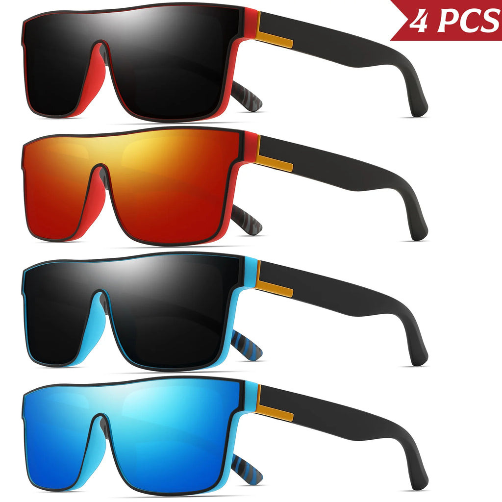 4PCS Classic Colorful Square Sports Sunglasses with One-Piece Lens - UV400 Unisex for Cycling, Travel & Outdoor Activities