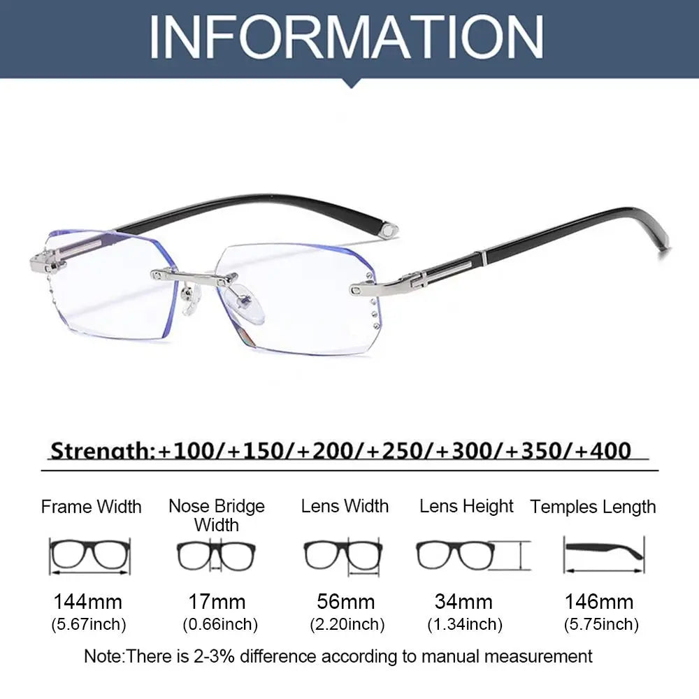 Blue Ray Blocking Anti-Blue Light Reading Glasses Rimless Cut Edge Eye Protection Presbyopia Eyeglasses Luxury Ultralight