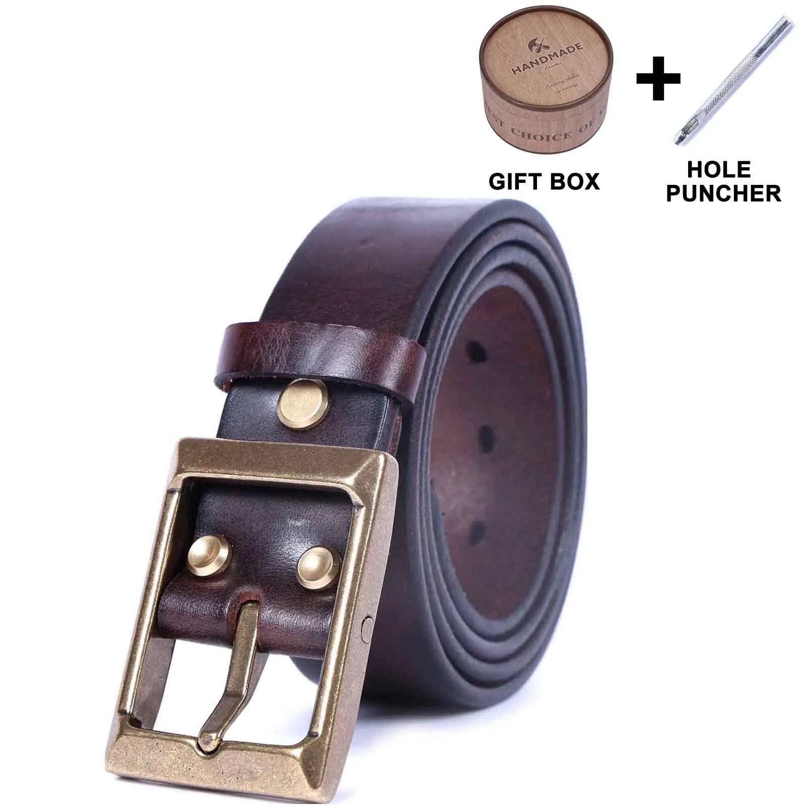 Vintage Thickened Genuine Leather Men's Belt, Casual Pin Buckle Belt With Gift Box, Top-layer Cowhide Pure Italian Leather, High