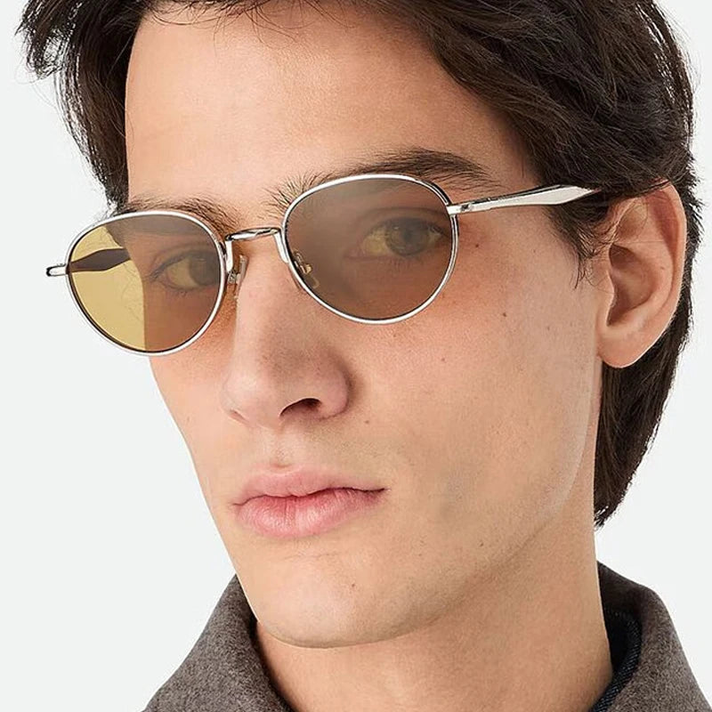 SO&EI Retro Metal Oval Sunglasses Women Shades UV400 Fashion Punk Men Blue Sun Glasses