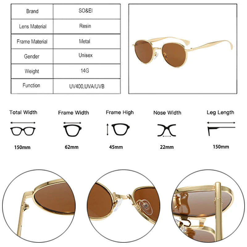 SO&EI Retro Metal Oval Sunglasses Women Shades UV400 Fashion Punk Men Blue Sun Glasses
