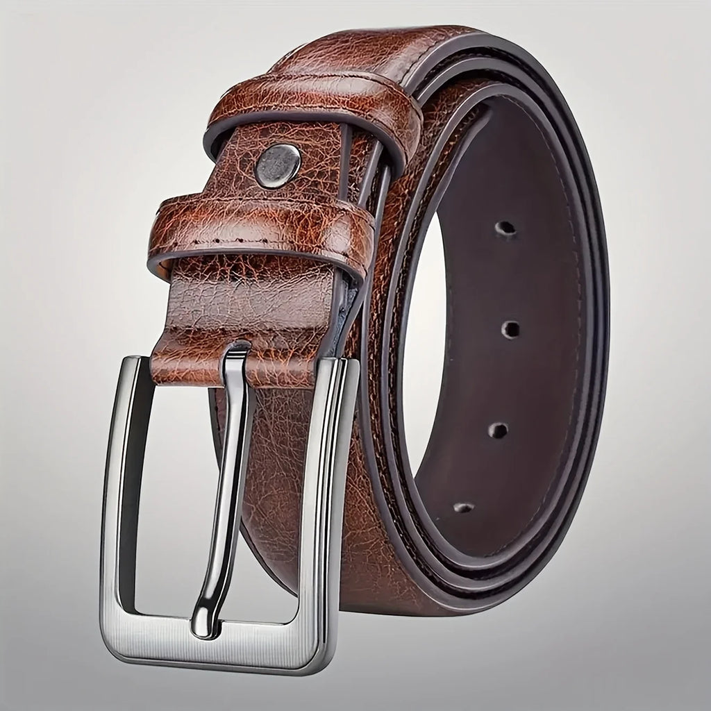 Vintage Leather Belt for Men - Adjustable Alloy Pin Buckle, Smooth Sweat-Resistant Surface, Formal & Casual Trousers Matching