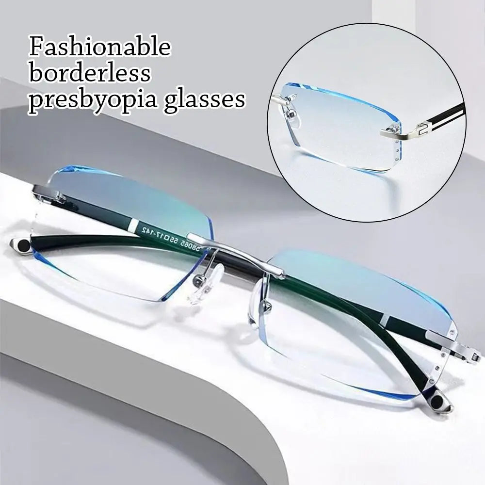 Blue Ray Blocking Anti-Blue Light Reading Glasses Rimless Cut Edge Eye Protection Presbyopia Eyeglasses Luxury Ultralight
