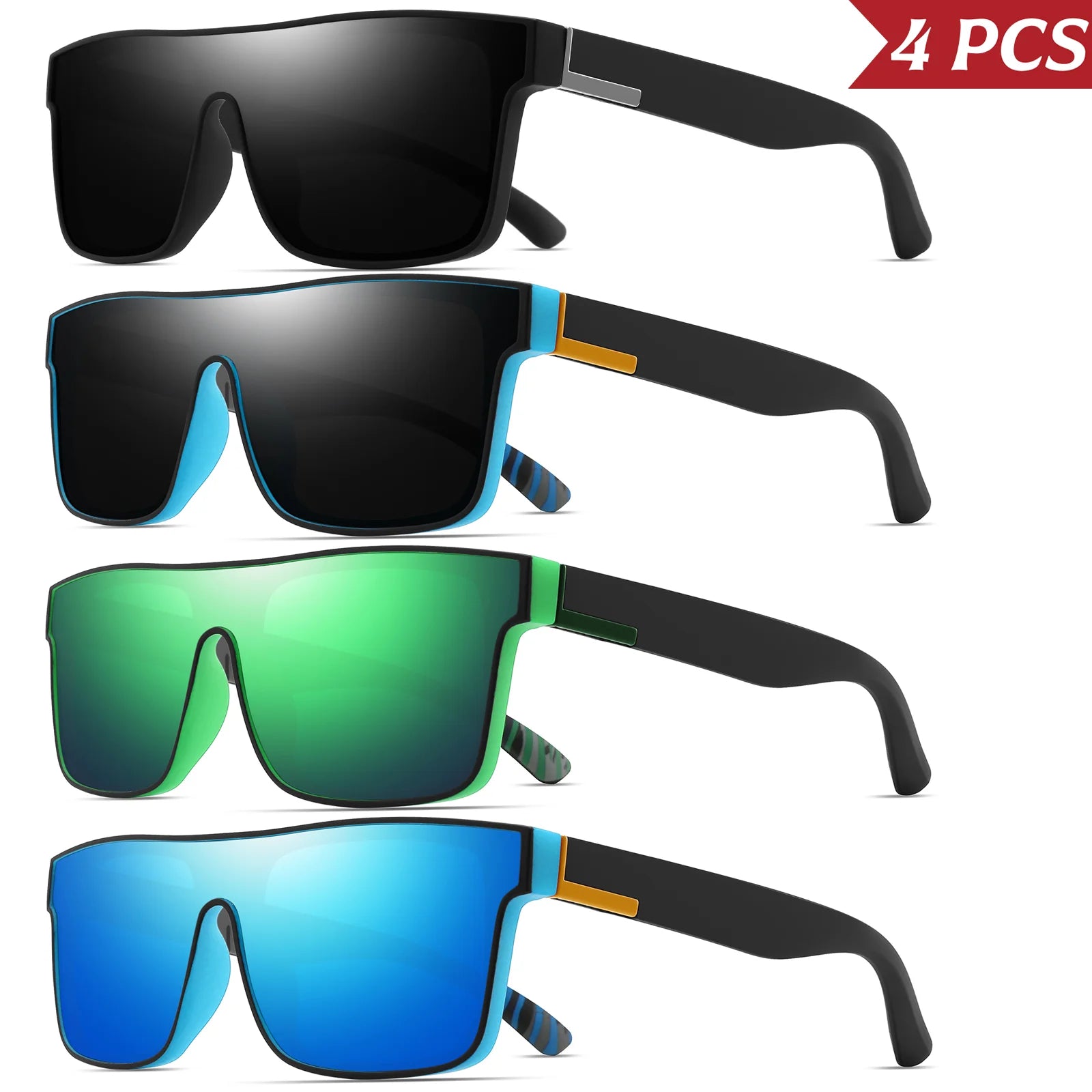 4PCS Classic Colorful Square Sports Sunglasses with One-Piece Lens - UV400 Unisex for Cycling, Travel & Outdoor Activities