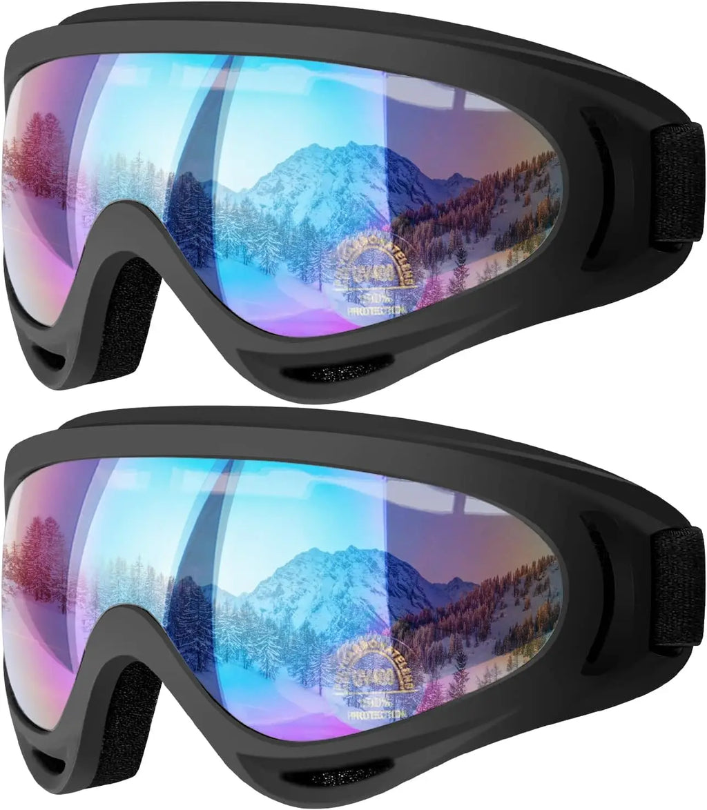 Ski Goggles, 2 Pack Snow Goggles Snowboard Goggles for Men Women - UV Protection Foam Anti-Scratch Dustproof