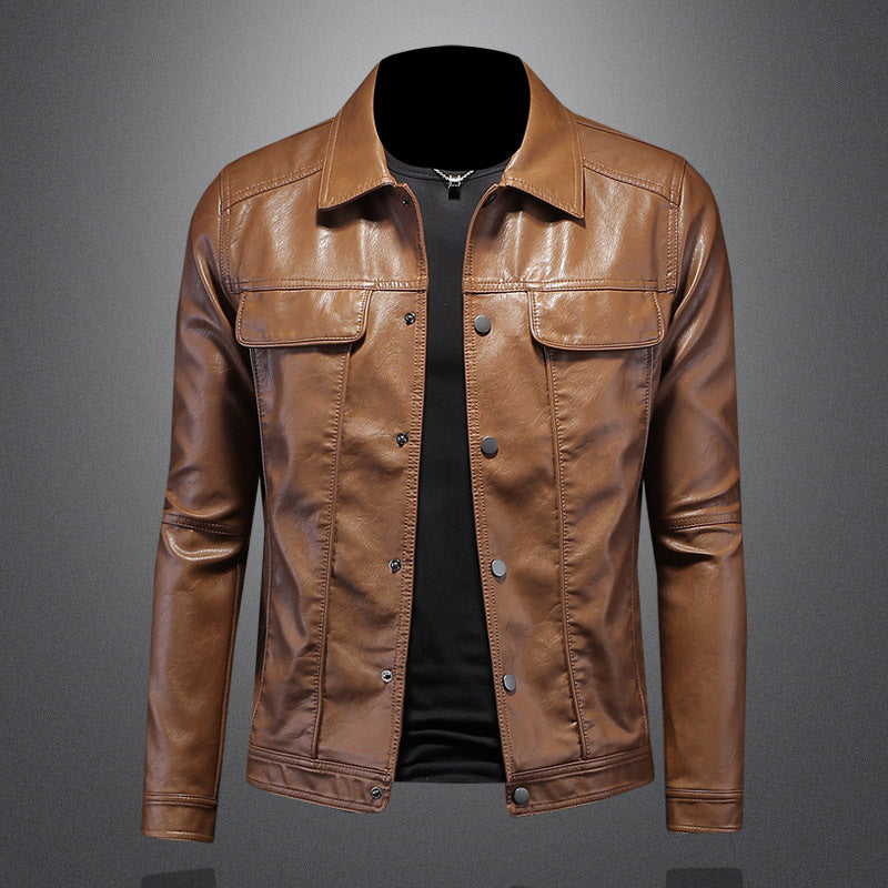 Men's Lapel Motorcycle Leather Coat