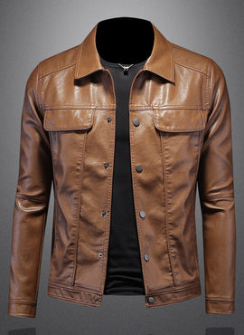 Men's Lapel Motorcycle Leather Coat